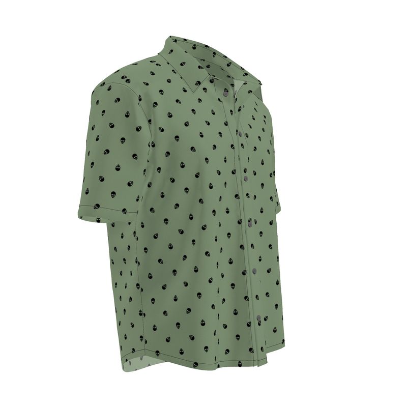 Men's Short Sleeve Jade Green with Black Skulls Shirt