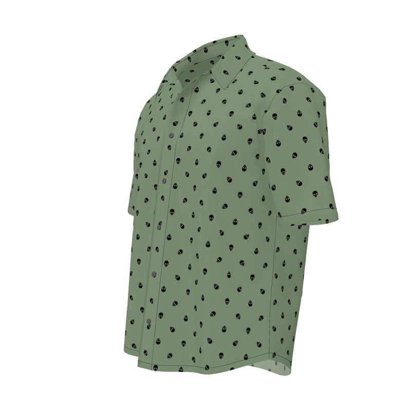 Men's Short Sleeve Jade Green with Black Skulls Shirt