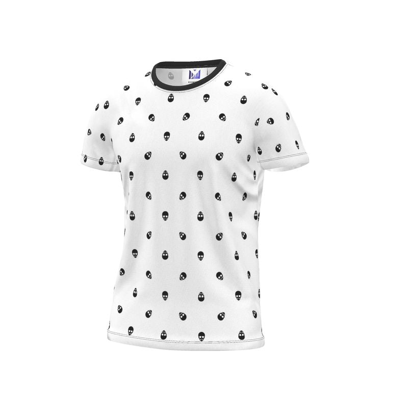 White with Black Skull Pattern T-Shirt