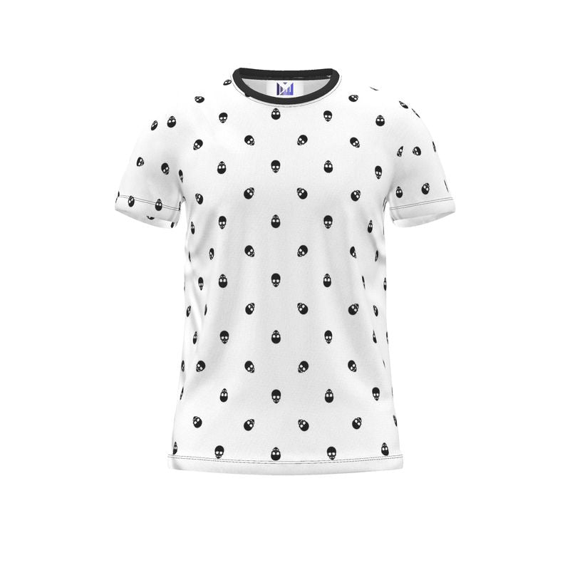 White with Black Skull Pattern T-Shirt