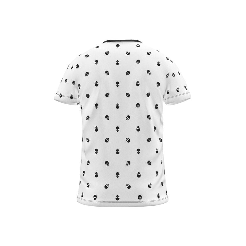 White with Black Skull Pattern T-Shirt