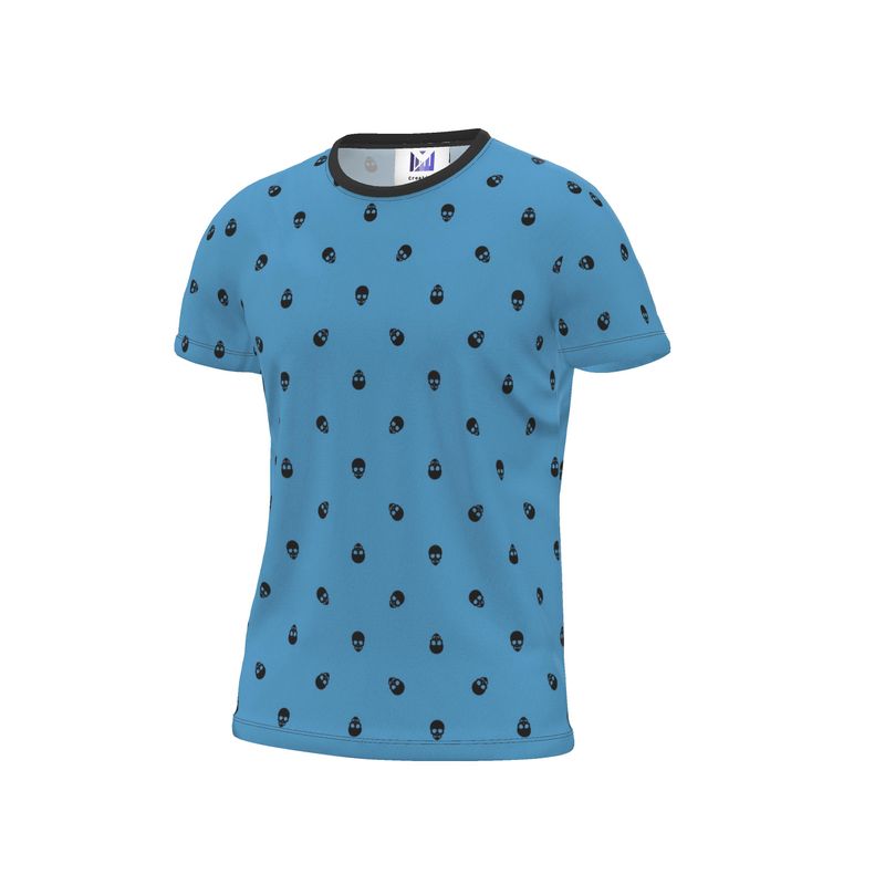 Tranquil Blue with Black Skull Pattern T-Shirt