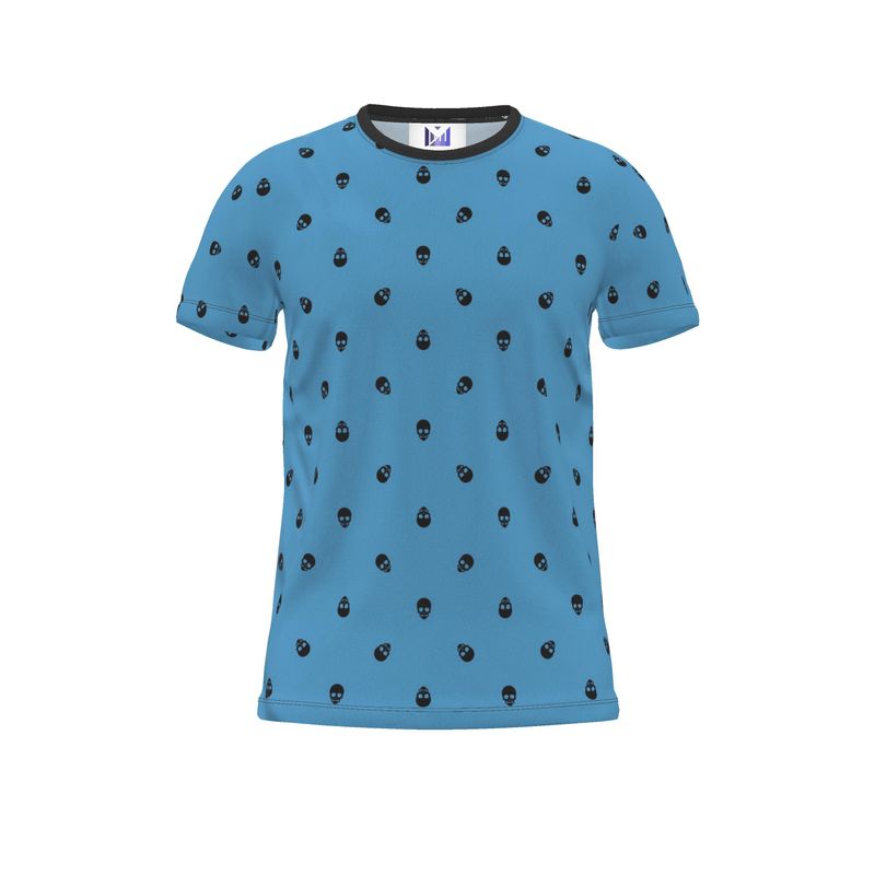 Tranquil Blue with Black Skull Pattern T-Shirt