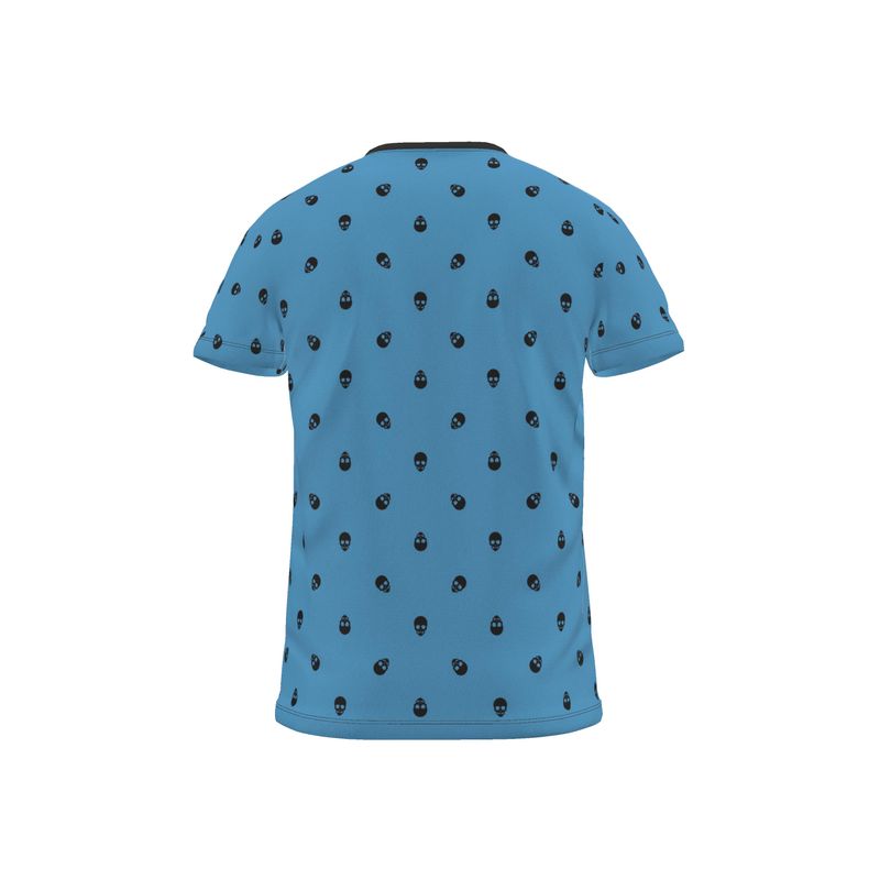 Tranquil Blue with Black Skull Pattern T-Shirt