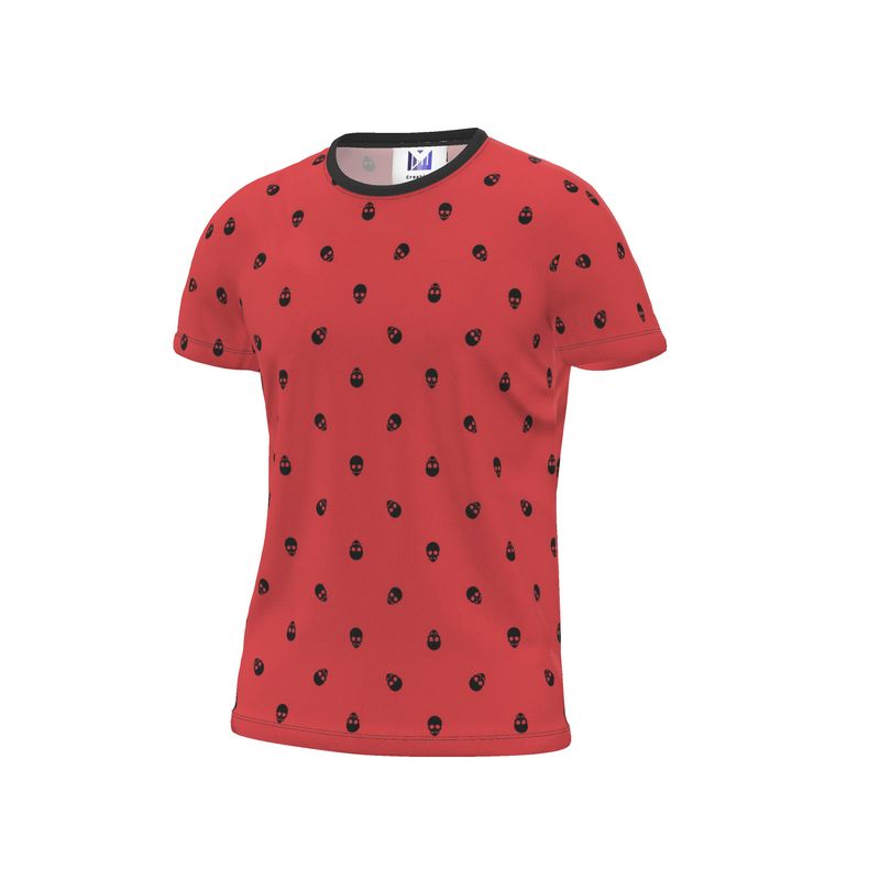 Luscious Red with Black Skull Pattern T-Shirt