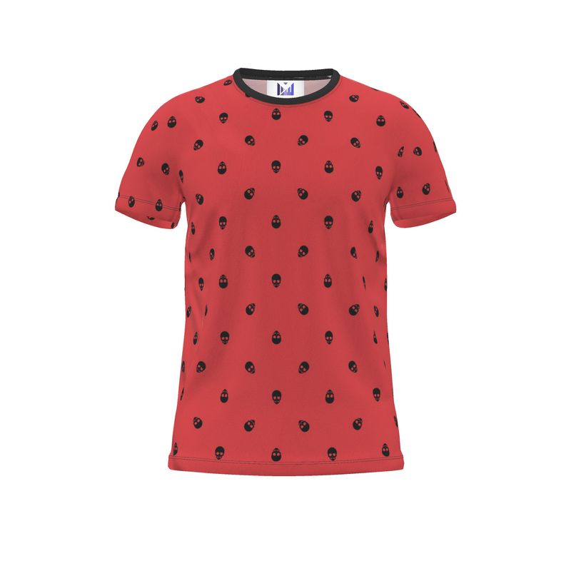 Luscious Red with Black Skull Pattern T-Shirt