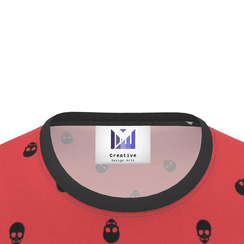 Luscious Red with Black Skull Pattern T-Shirt