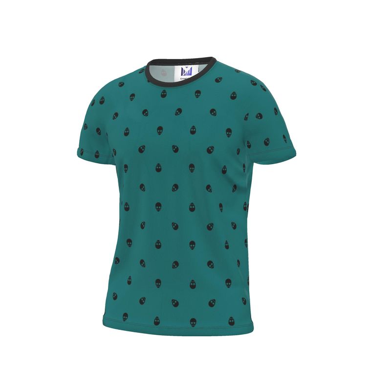 Verdigris with Black Skull Pattern T-Shirt