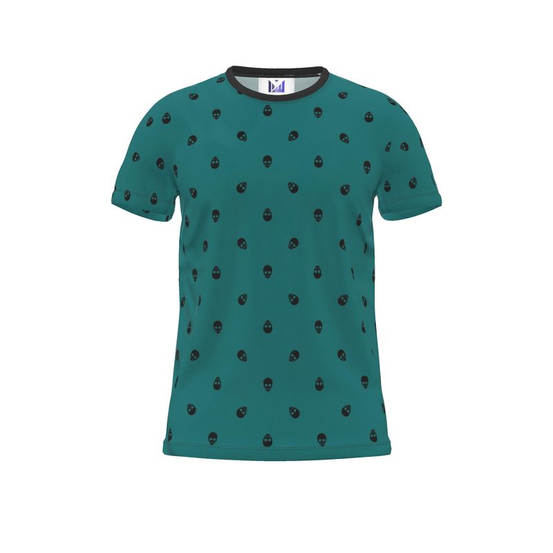 Verdigris with Black Skull Pattern T-Shirt