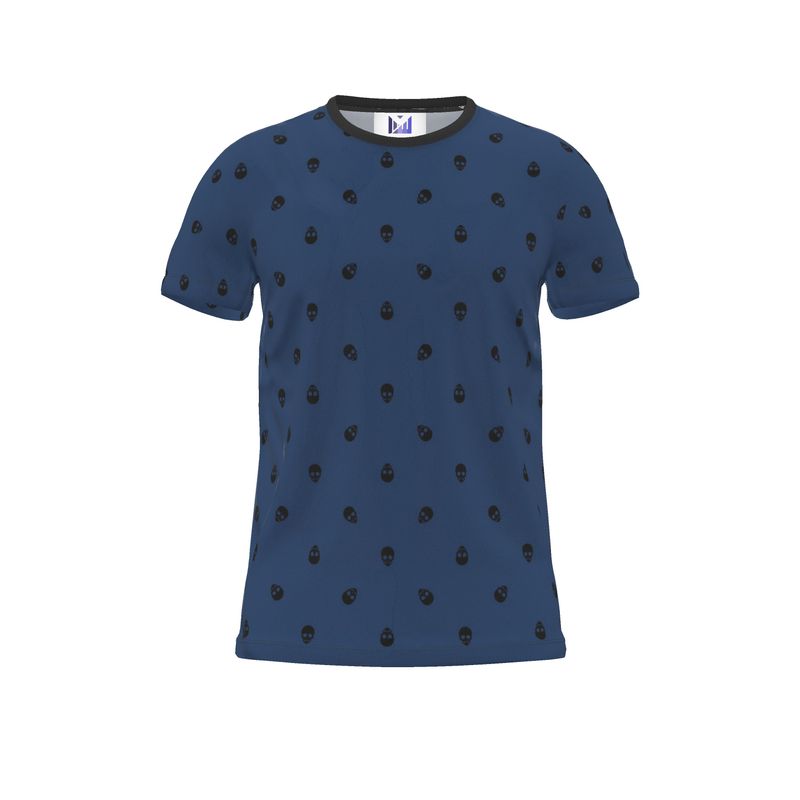 Lazuli Blue with Black Skull Pattern T-Shirt