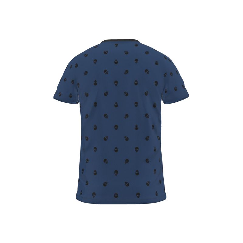 Lazuli Blue with Black Skull Pattern T-Shirt