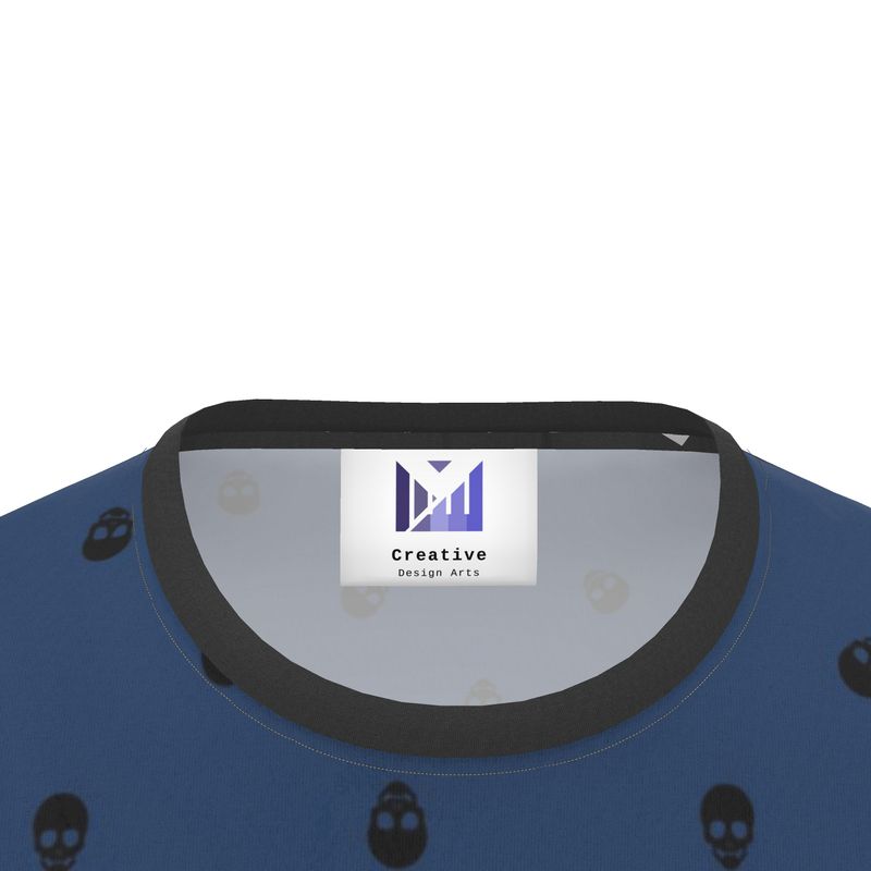 Lazuli Blue with Black Skull Pattern T-Shirt