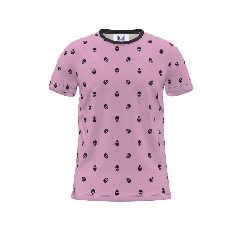 Fondant Pink with Black Skull Pattern T-Shirt