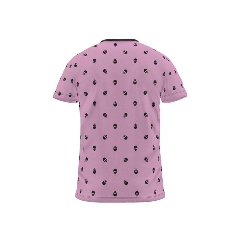 Fondant Pink with Black Skull Pattern T-Shirt