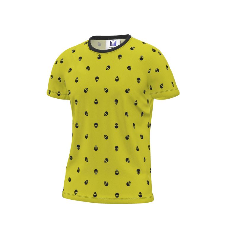 Limey Yellow with Black Skull Pattern T-Shirt