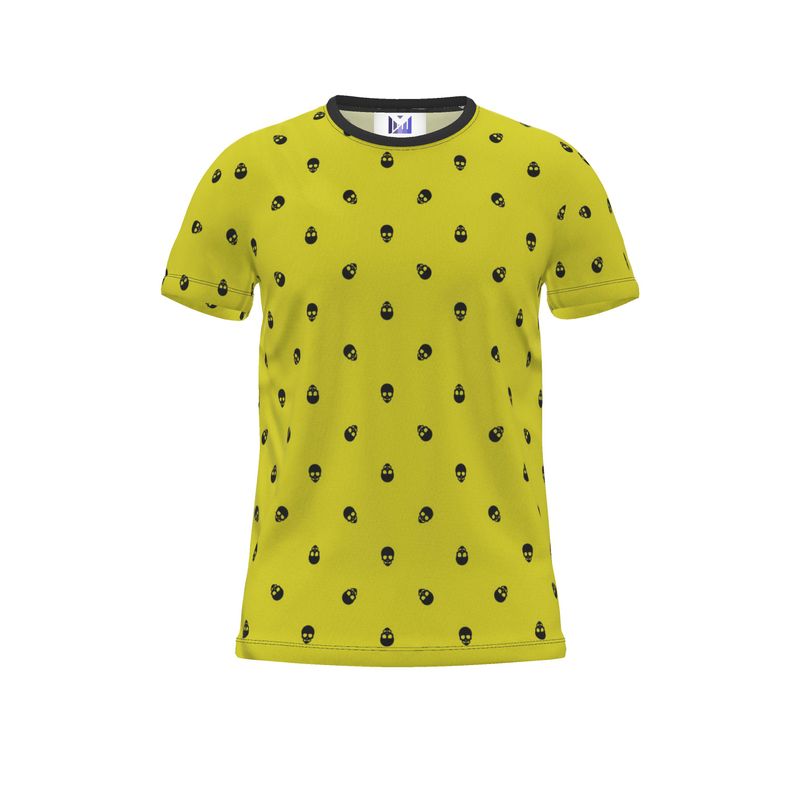 Limey Yellow with Black Skull Pattern T-Shirt