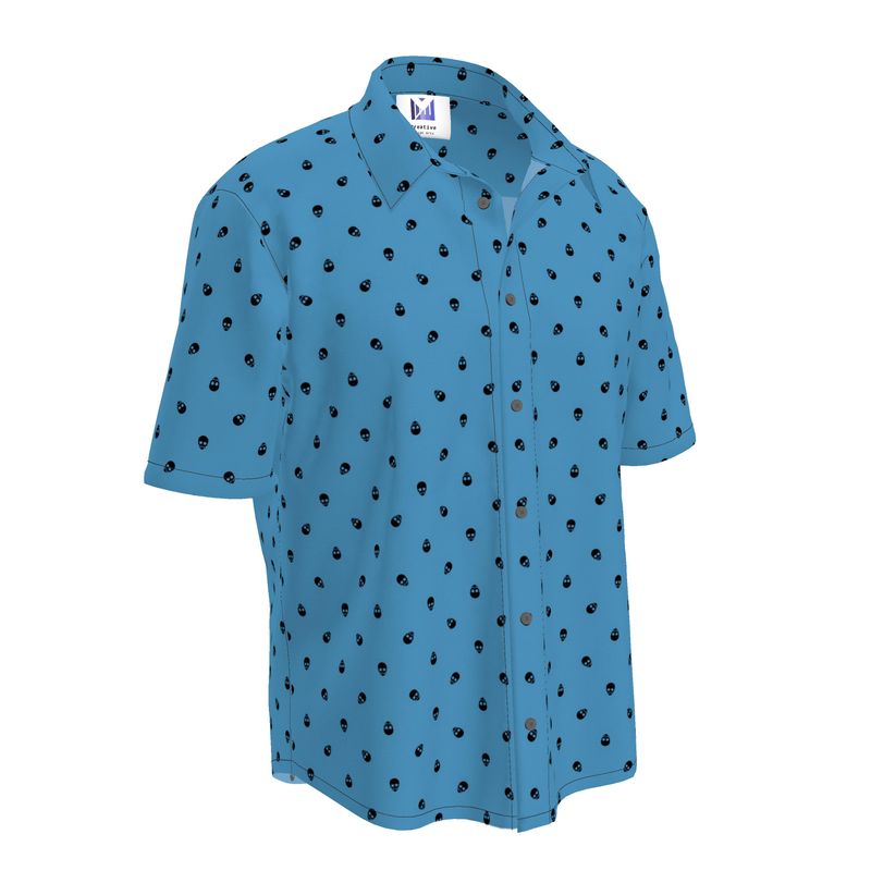 Men's Short Sleeve Tranquil Blue with Black Skulls Shirt