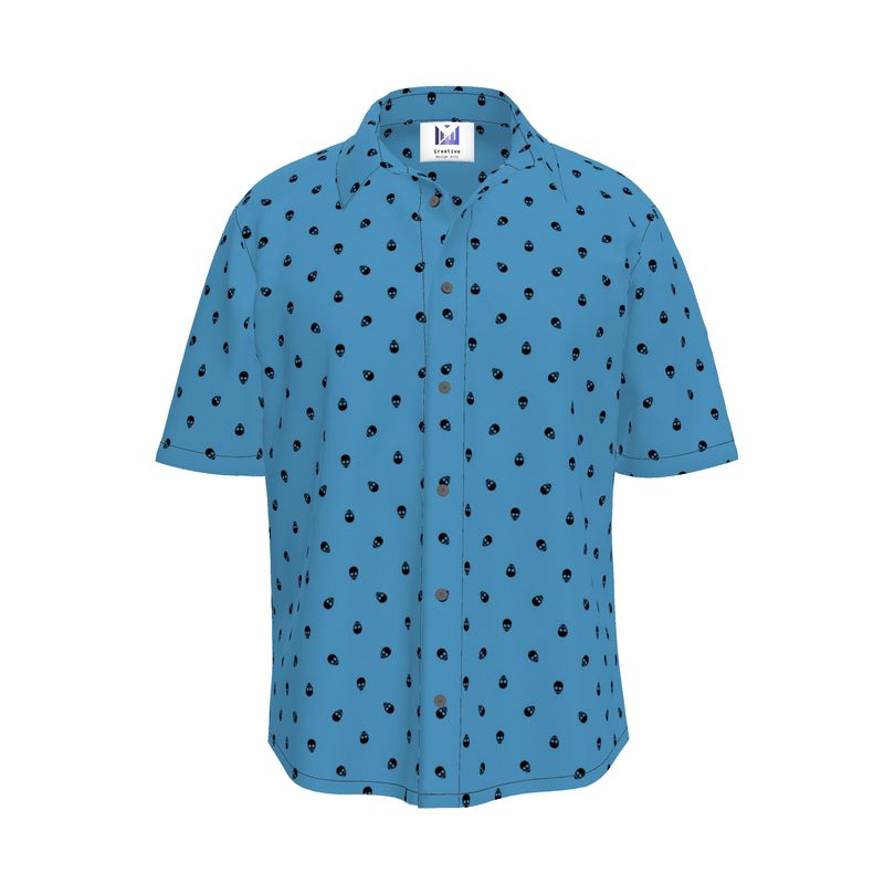 Men's Short Sleeve Tranquil Blue with Black Skulls Shirt