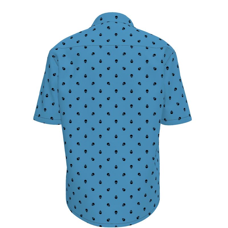 Men's Short Sleeve Tranquil Blue with Black Skulls Shirt