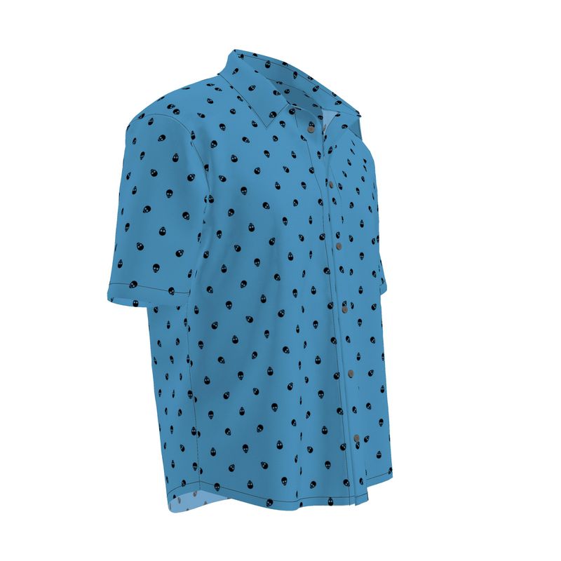 Men's Short Sleeve Tranquil Blue with Black Skulls Shirt