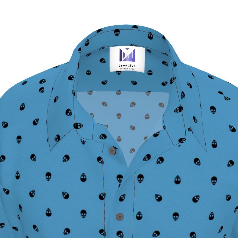 Men's Short Sleeve Tranquil Blue with Black Skulls Shirt