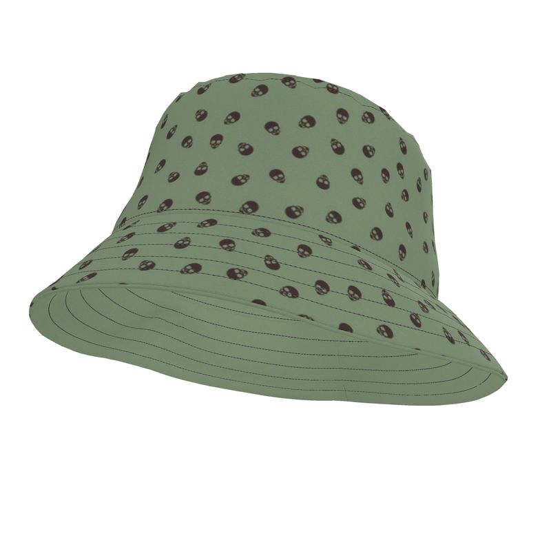 Bucket Hat in Jade Green with Dark Oak Skulls