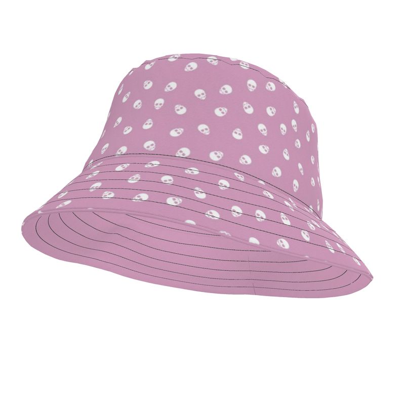 Bucket Hat in Fondant Pink with White Skulls