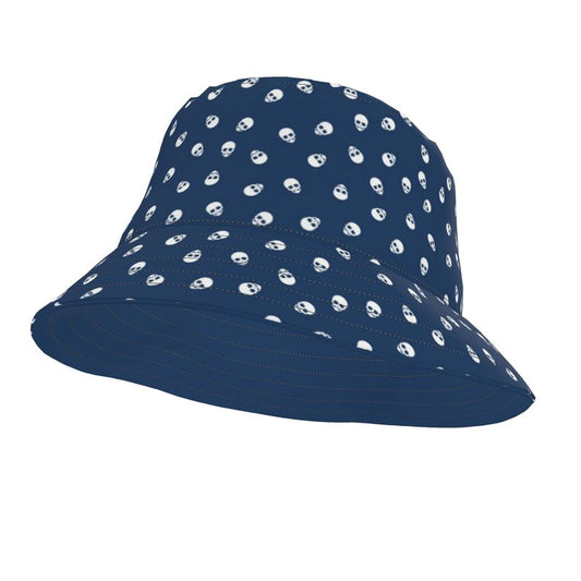 Bucket Hat in Lazuli Blue with White Skulls