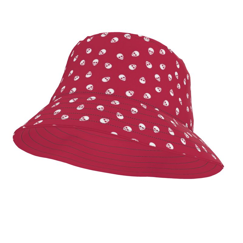 Bucket Hat in Viva Magenta with White Skulls