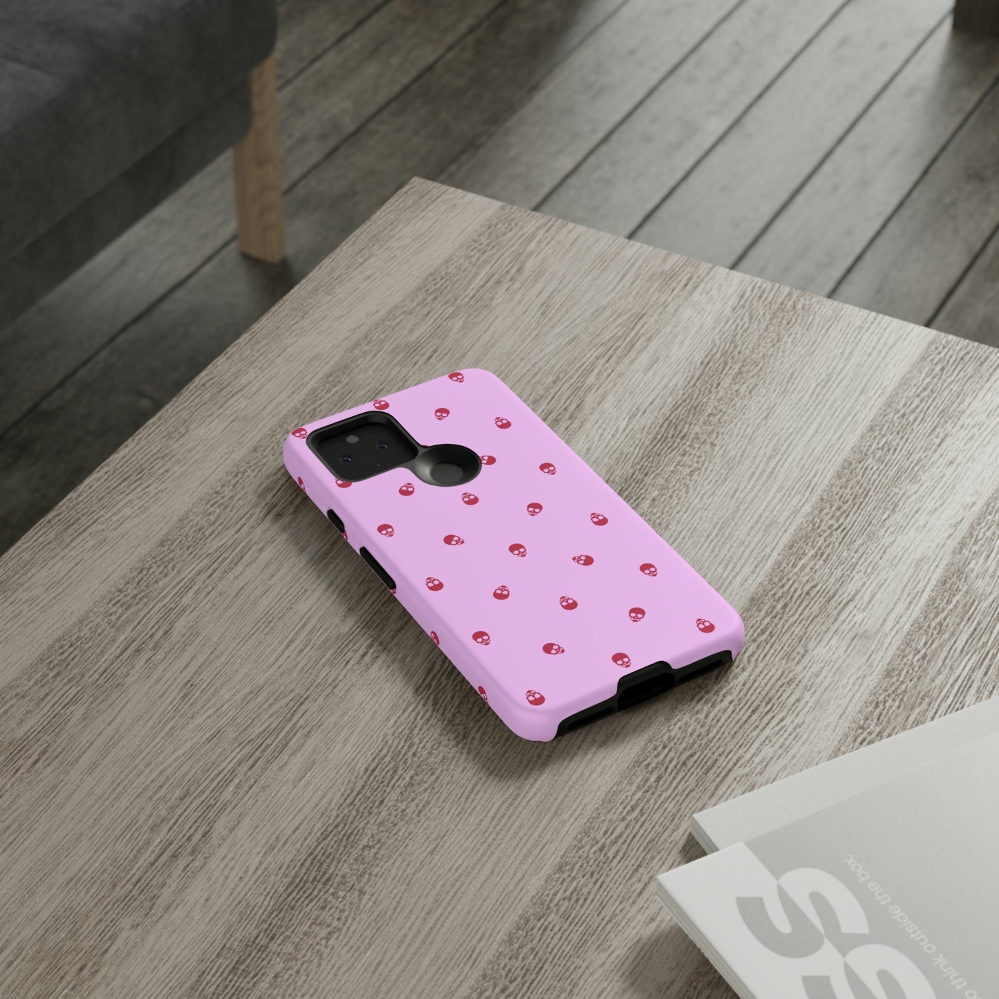 Tough Cases for Iphone, Samsung, Pixel - Viva Magenta Skulls Pattern on Fondant Pink