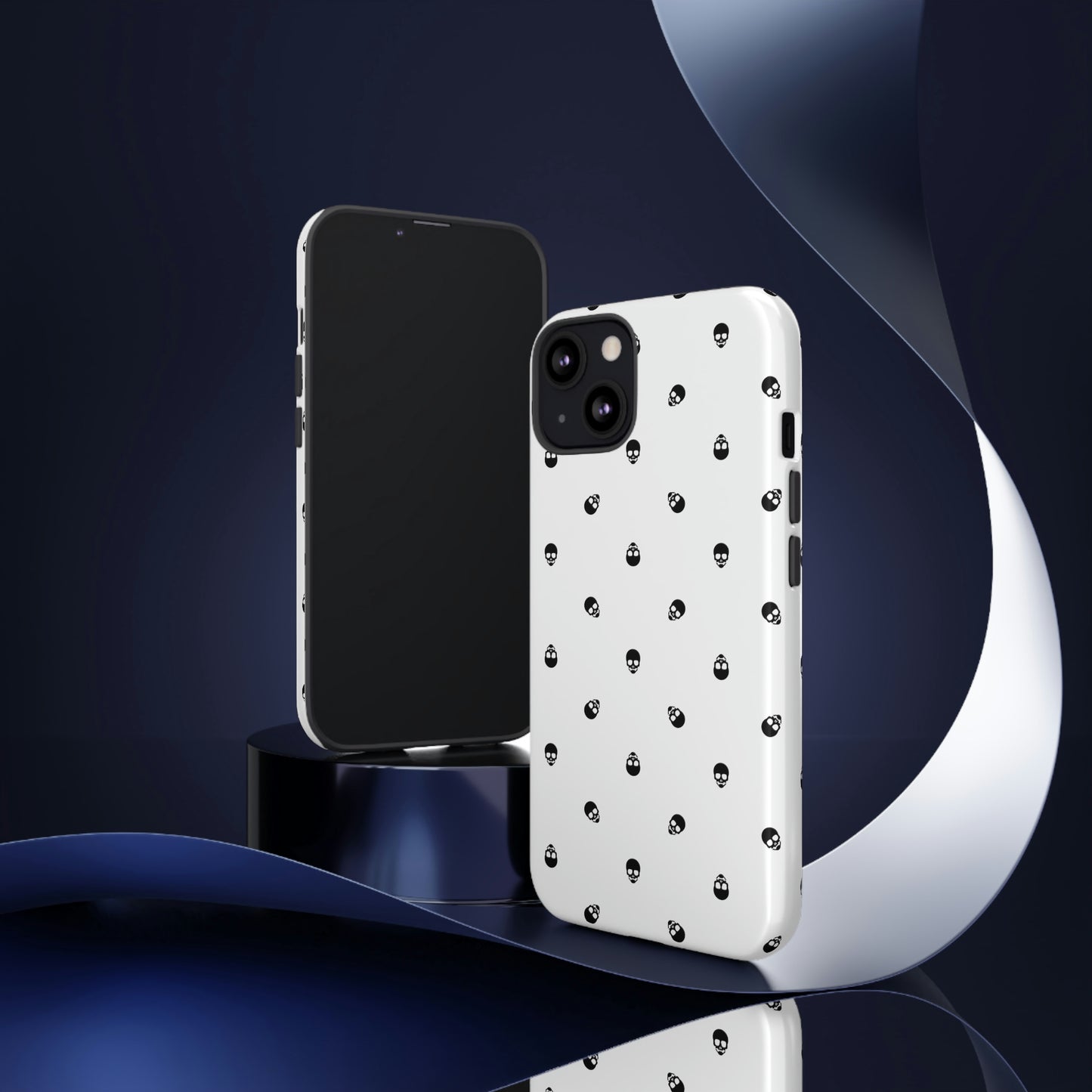 Tough Cases for Iphone, Samsung, Pixel - Black Skull Pattern on White