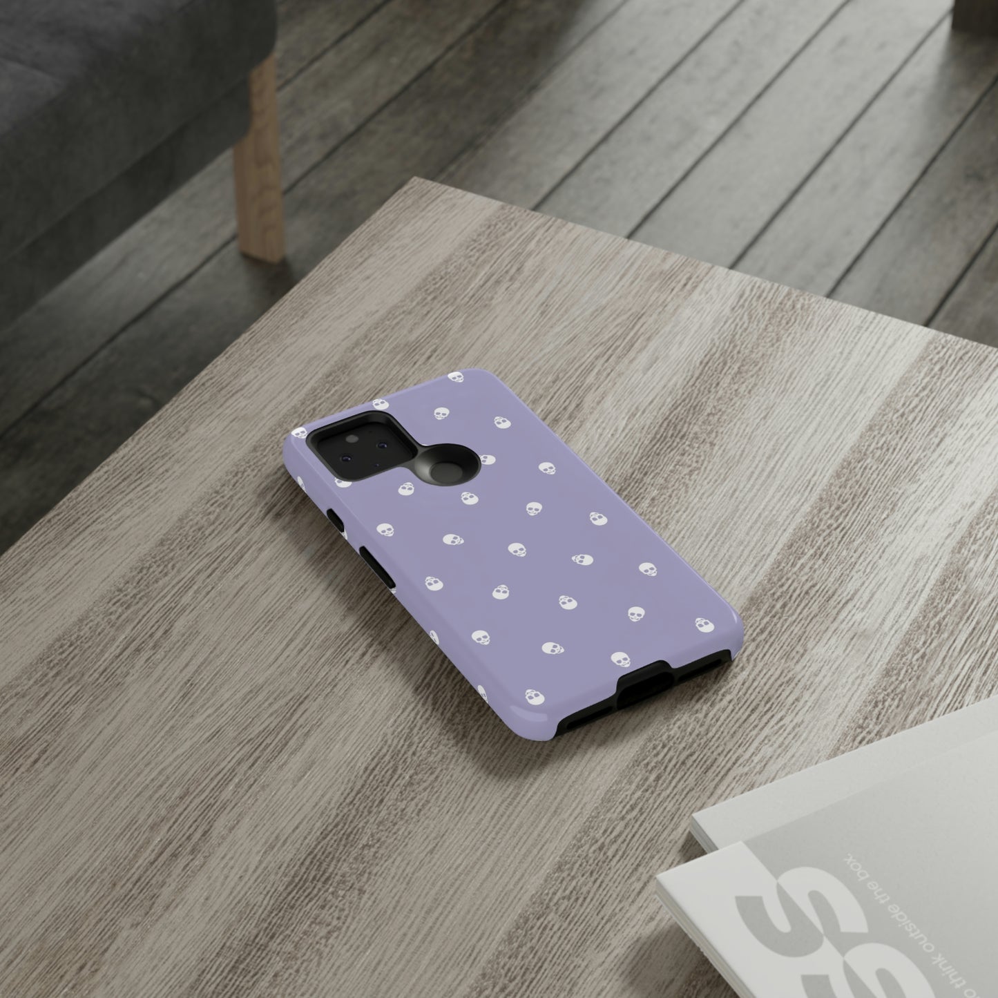 Tough Cases for Iphone, Samsung, Pixel - White Skulls Pattern on Digital Lavender