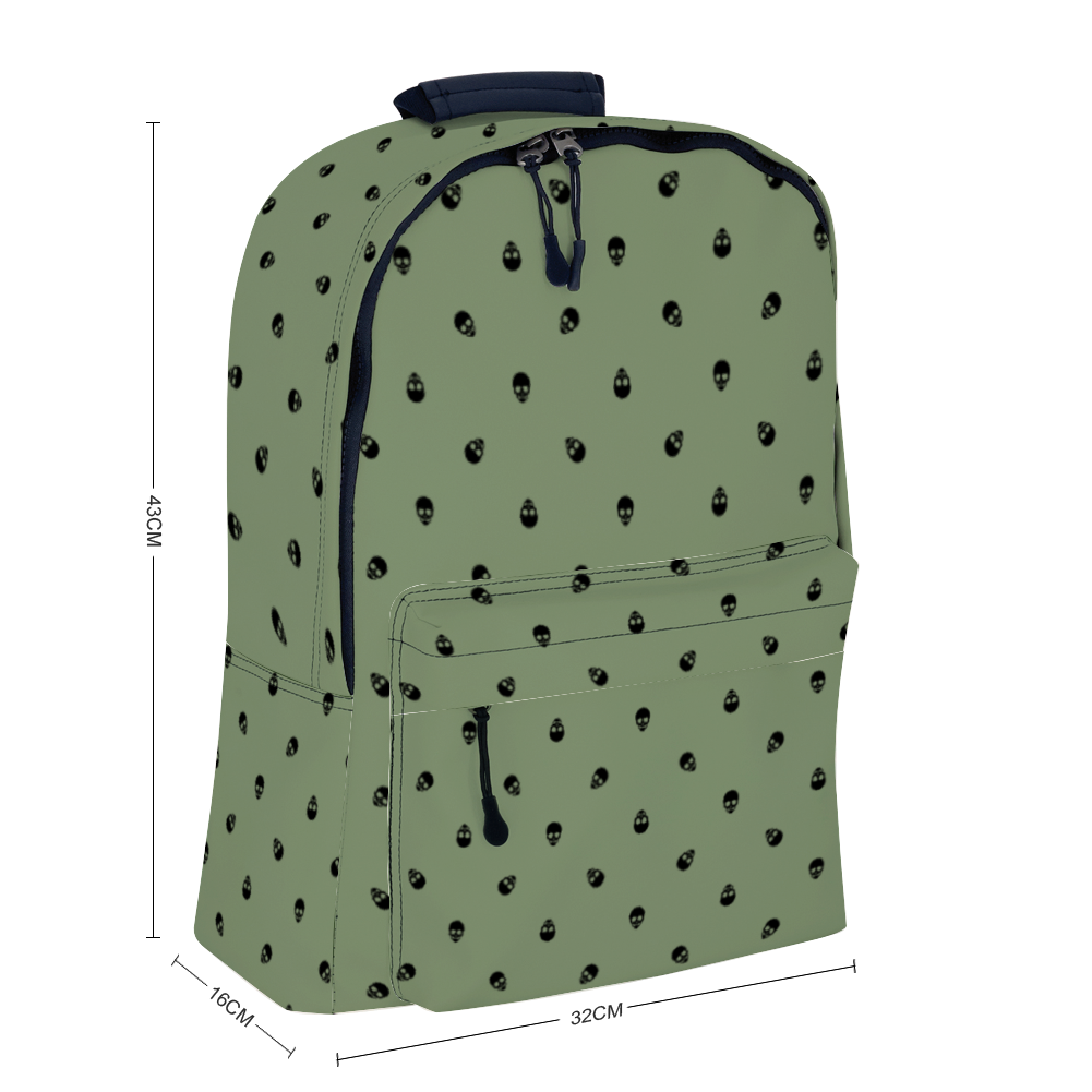 Backpack in Jade Green with Black Skull Pattern