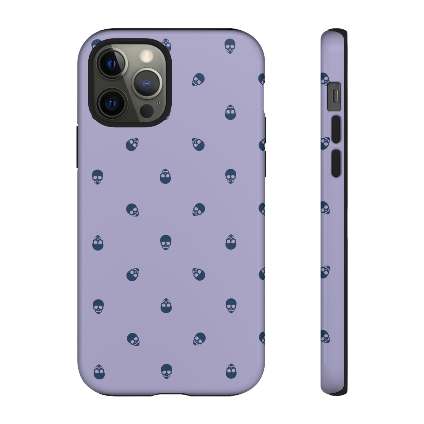 Tough Cases for Iphone, Samsung, Pixel - Lazuli Blue Skulls Pattern on Digital Lavender