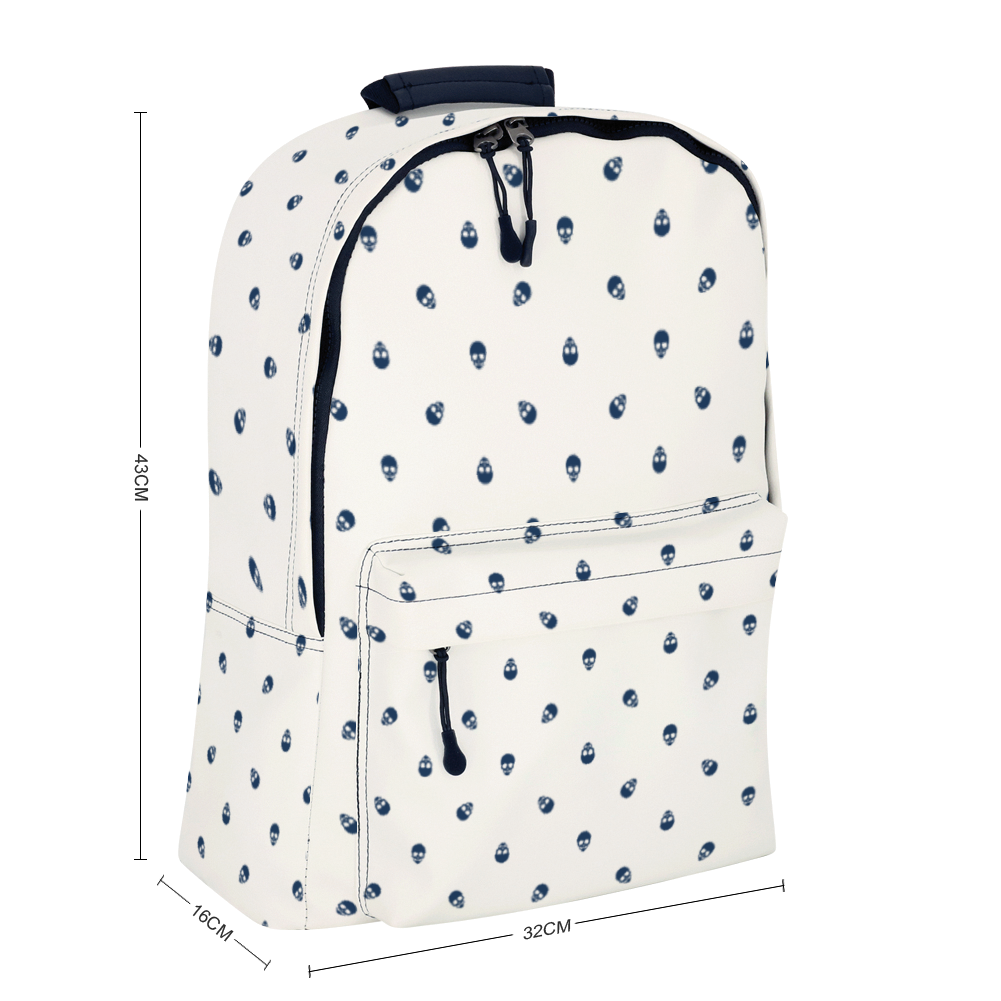 Backpack in White with Lazuli Blue Skull Pattern