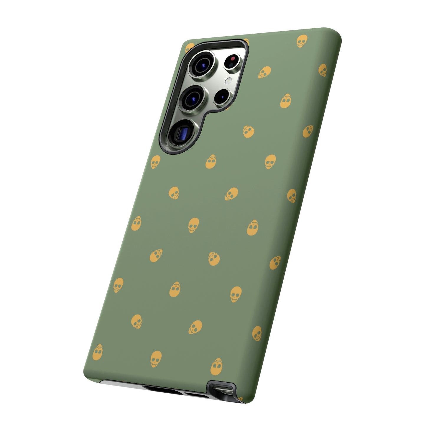 Tough Cases for Iphone, Samsung, Pixel - Sundial Skulls Pattern on Jade Green