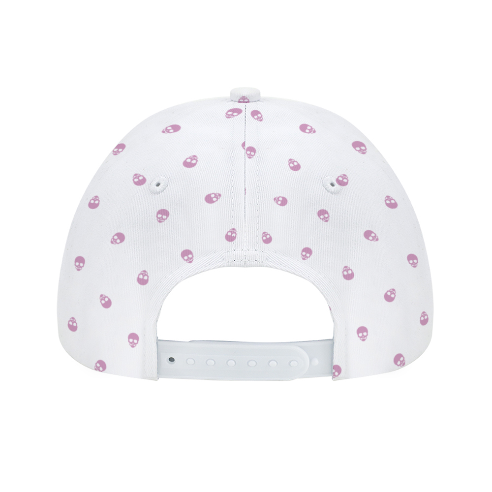 White with Fondant Pink Skulls Baseball Cap