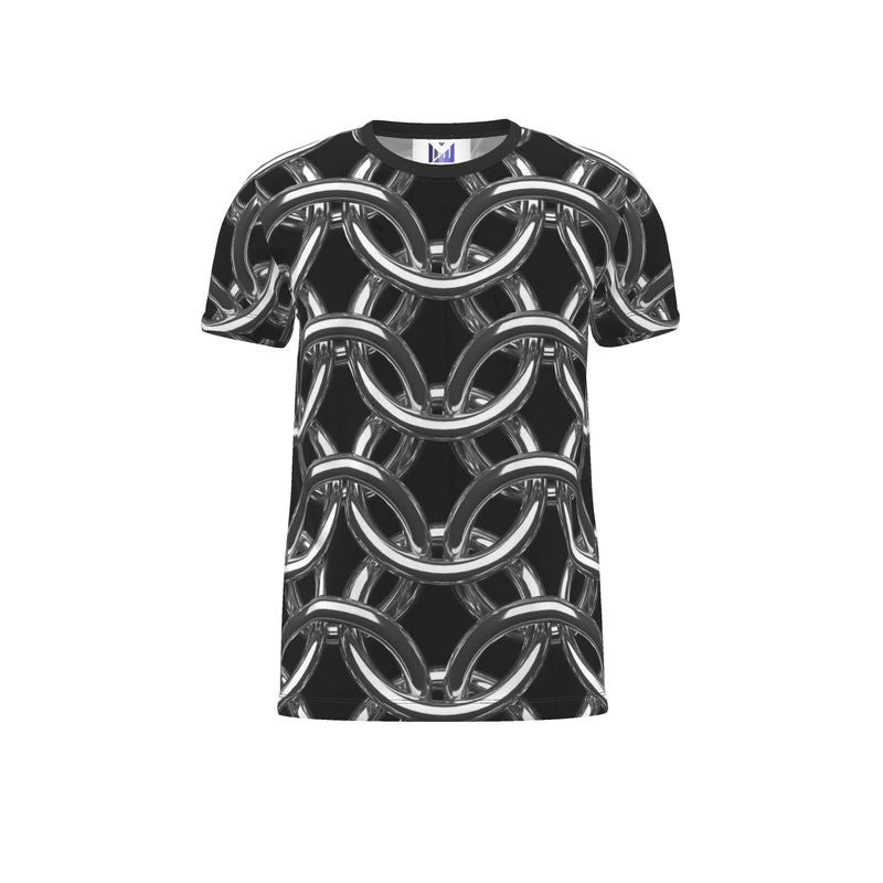 Oversize Metallic Chainmail All-Over Print Black T-Shirt