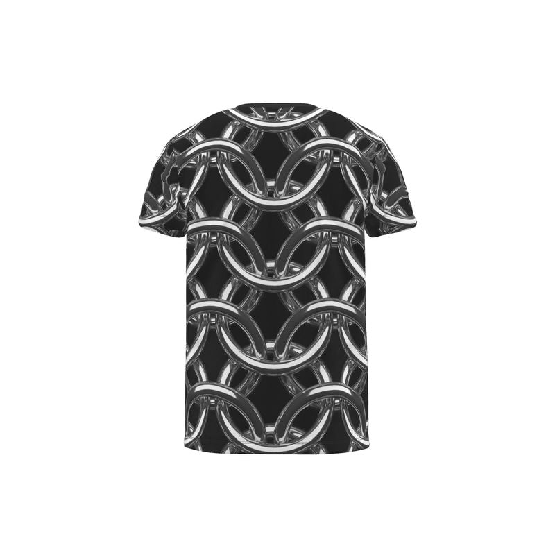 Oversize Metallic Chainmail All-Over Print Black T-Shirt