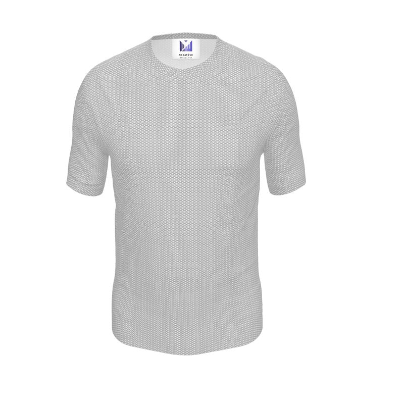 White V-Neck T-Shirt with Subtle All-Over white Chainmail Print - A refined and versatile addition to your wardrobe, perfect for a modern twist on classic elegance.