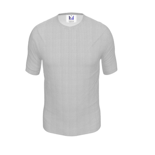 White V-Neck T-Shirt with Subtle All-Over white Chainmail Print - A refined and versatile addition to your wardrobe, perfect for a modern twist on classic elegance.