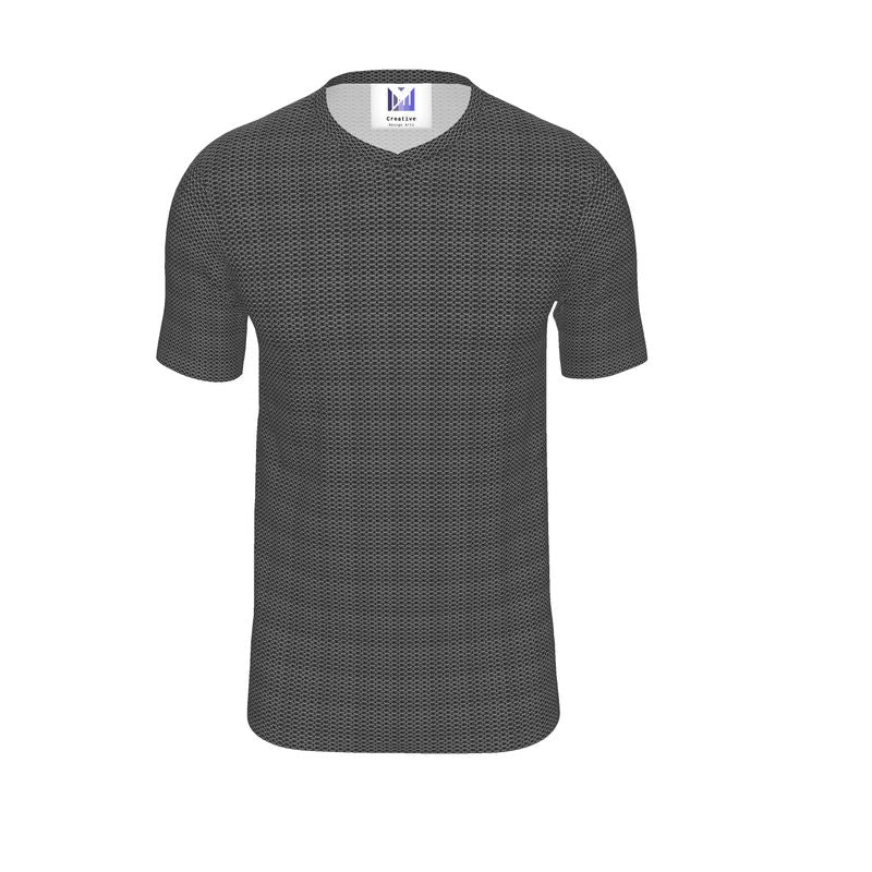 Sleek Chainmail All-Over Print Black V-neck T-Shirt