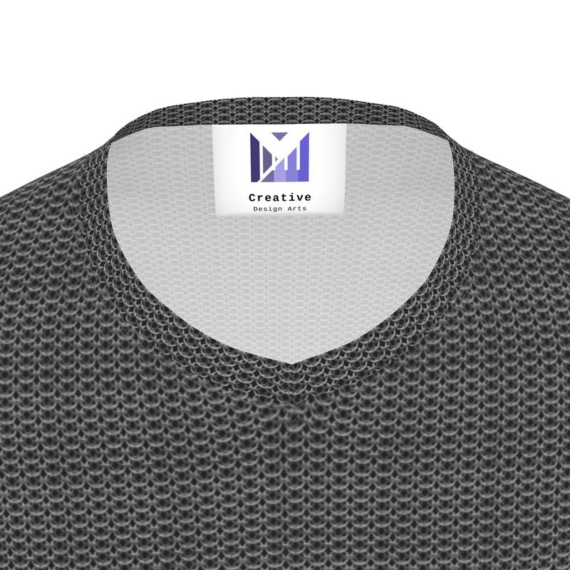 Sleek Chainmail All-Over Print Black V-neck T-Shirt