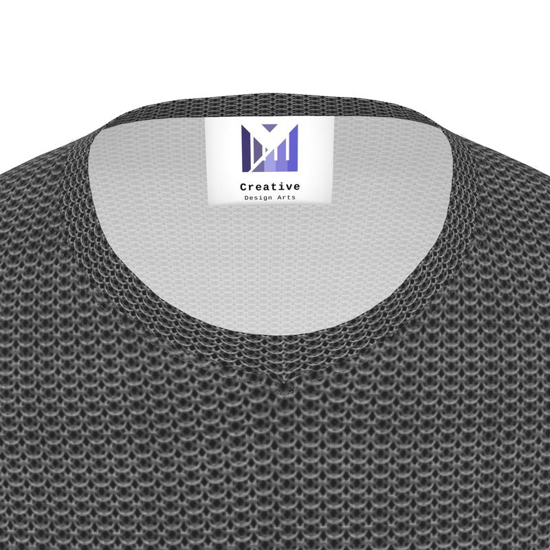 Metallic Chainmail All-Over Print Black Long Sleeve T-Shirt