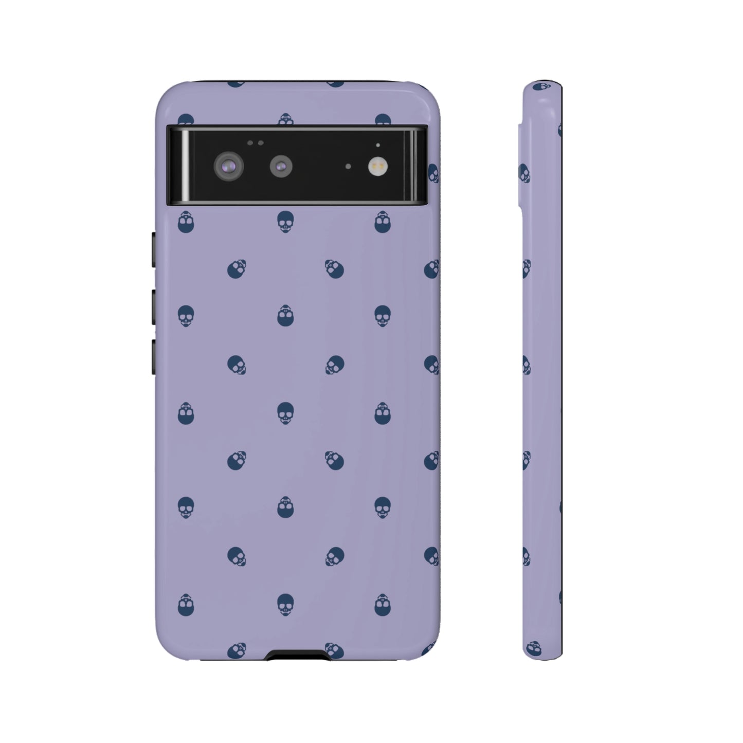 Tough Cases for Iphone, Samsung, Pixel - Lazuli Blue Skulls Pattern on Digital Lavender