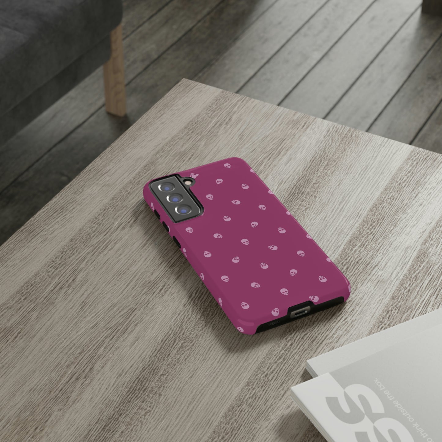 Tough Cases for Iphone, Samsung, Pixel - Fondant Pink Skulls Pattern on Orchid Flower