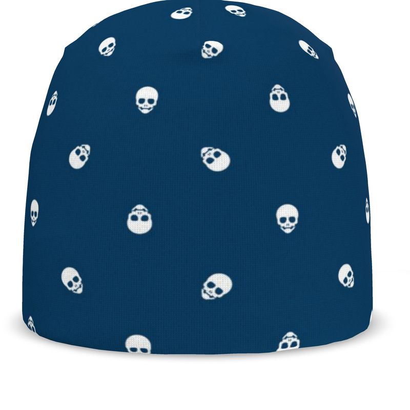 Chic Lazuli Blue & White Skull Print Beanie – Make a Statement