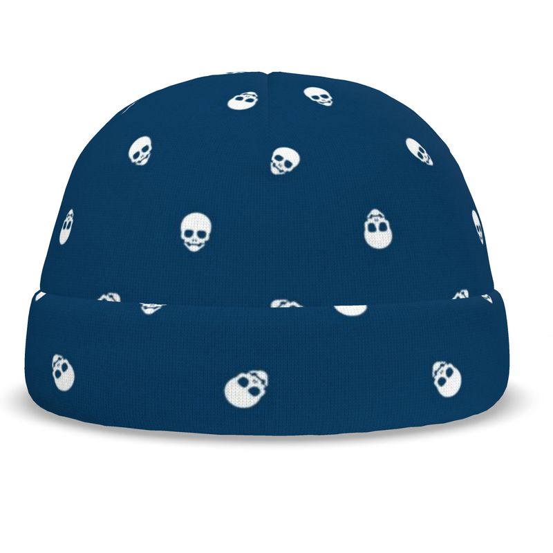 Chic Lazuli Blue & White Skull Print Beanie – Make a Statement