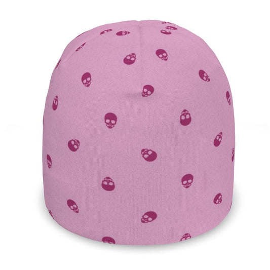 Orchid Blossom Delight Skull Beanie seamlessly blends the edgy allure of Orchid Flower skull patterns with the soft and a delightful fondant pink hue. 