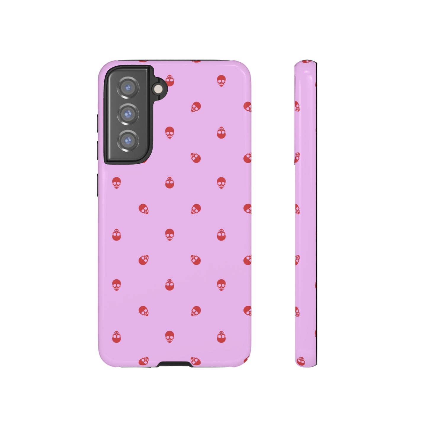 Tough Cases for Iphone, Samsung, Pixel - Luscious Red Skulls on Fondant Pink